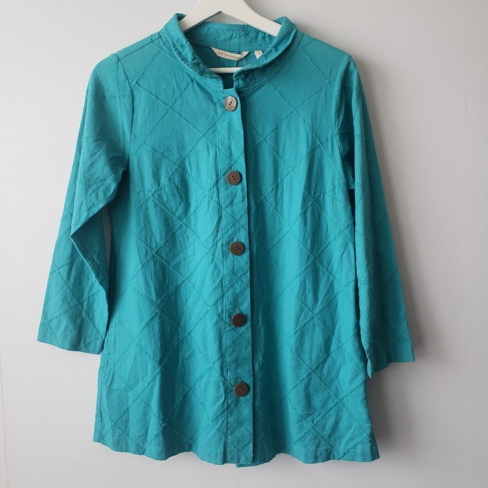 Soft Surroundings Blue Button Front Textured Brinley Shirt Shacket size XS
